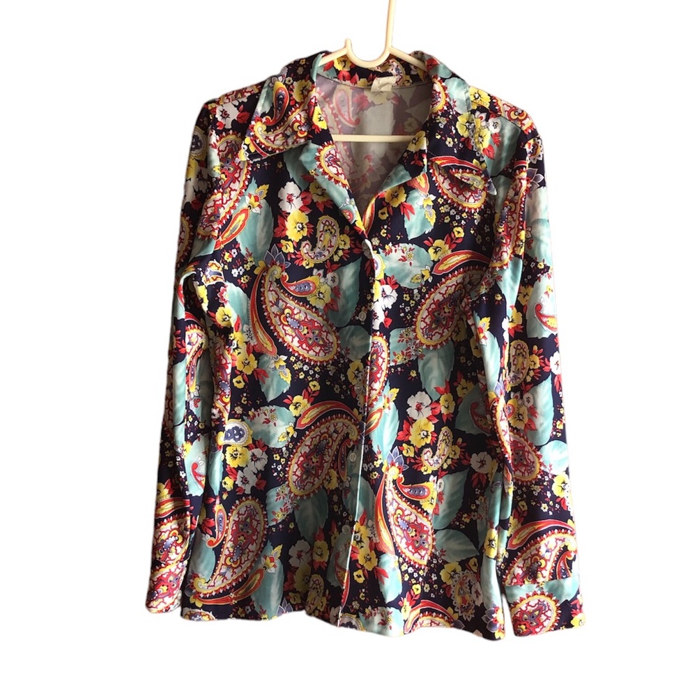 VINTAGE LONG SLEEVES COLLARED PAISLEY/FLORAL BOHO HIPPIE BUTTON DOWN SHIRT
